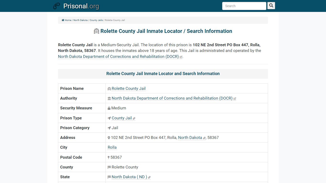 Rolette County Jail-Inmate Locator/Search Info, Phone, Fax, Email ...